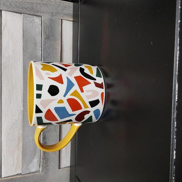 Colorful Geometric Design Mug with Yellow Handle - Picture 2 of 5